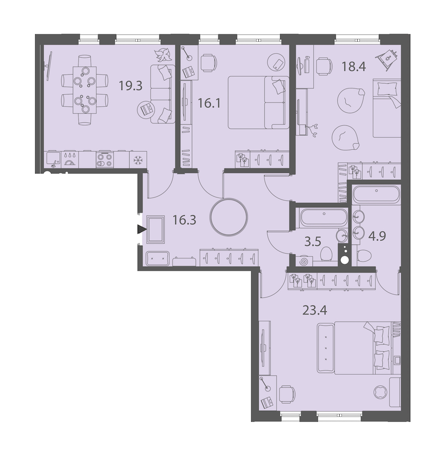 3-комнатная квартира 101.9 м², 2/10 эт., ЖК «DOMINO Premium»